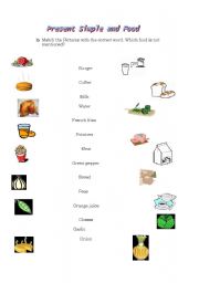 English worksheet: Present simple and Food