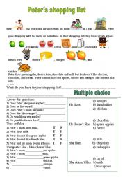 English Worksheet: Peters shopping list