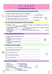 English Worksheet: TENSES - revision test for intermediate kids