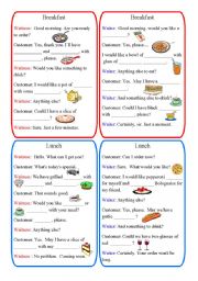 English Worksheet: Restaurant Dialogues: breakfast, lunch, dinner and fast food (8 dialogues)