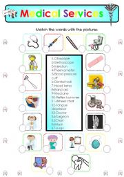 English Worksheet: MEDICAL SERVICES - PART 1 = MATCH