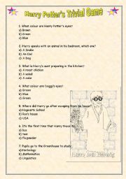 English Worksheet: Harry Potters Trivial Game