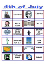 English Worksheet: 4th of JULY - DOMINOES !!!!!!!!!!!!!!!!!!!!!!!!! 1/2