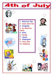 English Worksheet: 4th of July - Match !!!!!!!!!!