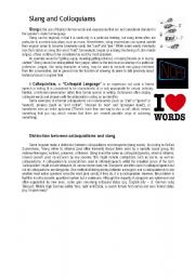 English Worksheet: Slang and Colloquiasm