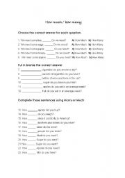 English Worksheet: How much and How many