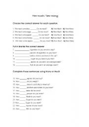 English Worksheet: How much and How many