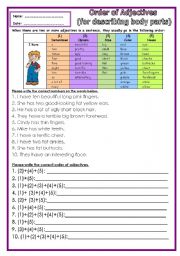 English Worksheet: Order of Adj (describing body parts) Part 2 ***