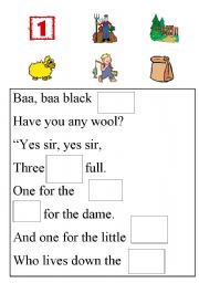 English worksheet: baa- baa rhyme