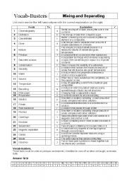 English worksheet: Vocab Buster - Mixing and Separating