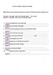 English worksheet: WHICH TENSE/ NEGATIVE FORM