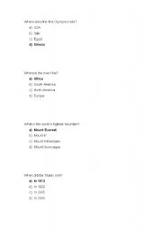 English worksheet: 2nd part of trivial questions