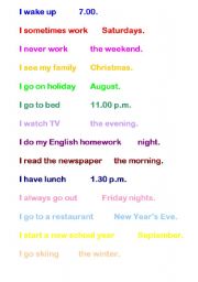 English Worksheet: Prepositions of time jigsaw