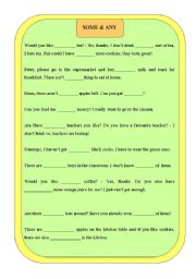 English Worksheet: some/any - Exercises, Fill in the gaps!