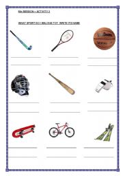 English Worksheet: sport equipment