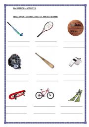 English worksheet: sport equipment