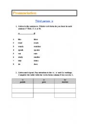English Worksheet: present simple third person singular pronunciation