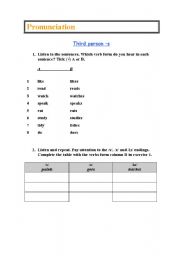 English worksheet: present simple third person singular pronunciation