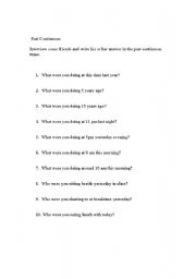 English worksheet: Past Continuous  Interview