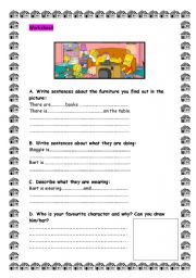 English Worksheet: House furniture and actions.