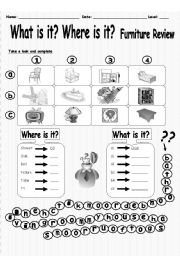 English Worksheet: Furniture review. What is it? Where is it?