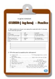 English Worksheet: GERUND