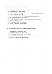 English worksheet: Reported speech