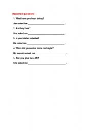 English Worksheet: Reported question and commands