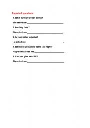 English worksheet: Reported question and commands