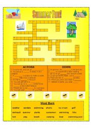 English Worksheet: Summer Fun Crossword