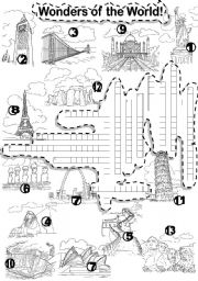 English Worksheet: WONDERS OF THE WORLD CRISS - CROSS PUZZLE