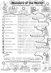 English Worksheet: WONDERS OF THE WORLD PUZZLE