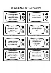 English Worksheet: Children and television -speaking cards