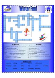 English Worksheet: Winter Fun Crossword