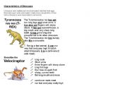 English Worksheet: Reading Comprehension about dinosaurs