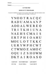 English Worksheet: Kinds of TV Programs - Puzzle