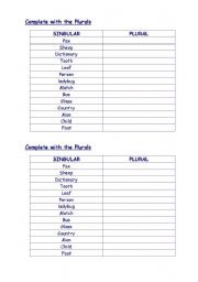 English worksheet: plurals