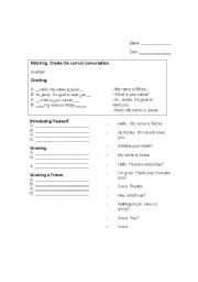 English worksheet: Greetings and Introductions Writing Worksheet