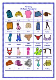 English Worksheet: Pictionary - Clothes & Accessories 1/2