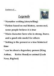 English worksheet: Features of Legends poster