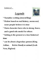 English Worksheet: Features of Legends poster