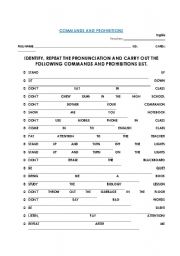 English Worksheet: commands and prohibitions