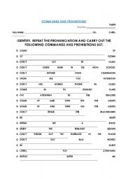 English worksheet: commands and prohibitions