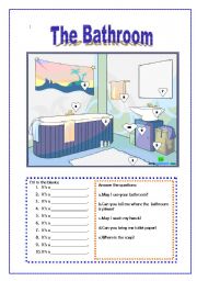 English Worksheet: Objects in the bathroom, fill in the blanks