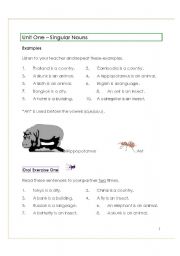 English worksheet: Singular Nouns