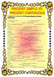 English Worksheet: PRESENT SIMPLE VS PRESENT CONTINUOUS - 30 SENTENCES