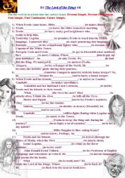 English Worksheet: The Lord of the Rings. Revising Tenses: Present Simple, Present Continuous, Past Simple, Past Continuous, Future Simple