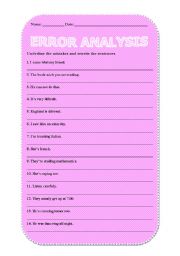 English Worksheet: Error Analysis - 50 Sentences to practice error correction (Key included)