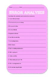 English Worksheet: Error Analysis - 50 Sentences to practice error correction (Key included)