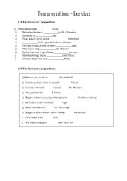 English worksheet: Exercise: Prepositions of Time